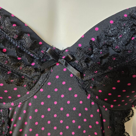 Y2K Marilyn Monroe Maid Apron Lingerie Bra Top Size XL Black Pink Polka Dot - Picture 6 of 11